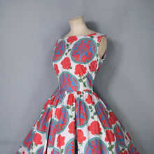 Load image into Gallery viewer, 50s &quot;CAMBRIAN&quot; RED ROSE AND DRAGON CREST COTTON DAY DRESS - S
