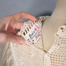 Load image into Gallery viewer, 70s LIM'S CROCHET BOHEMIAN WHITE LACE SEE THROUGH CAPE NECK FESTIVAL DRESS - M