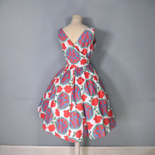 Load image into Gallery viewer, 50s &quot;CAMBRIAN&quot; RED ROSE AND DRAGON CREST COTTON DAY DRESS - S