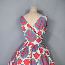 Load image into Gallery viewer, 50s &quot;CAMBRIAN&quot; RED ROSE AND DRAGON CREST COTTON DAY DRESS - S