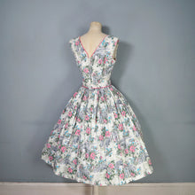 Load image into Gallery viewer, 50s RUIN AND FLOWER PRINT GREEN AND PINK FULL SKIRTED DRESS - S