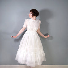 Load image into Gallery viewer, 30s style SHEER WHITE GAUZE COTTON LAWN DRESS WITH PINTUCKS AND LACE - S