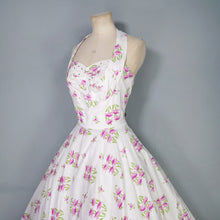 Load image into Gallery viewer, 50s BUNNY CASUALS OF MIAMI RHINESTONED FLORAL HALTER FULL SKIRT DRESS - S