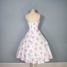 Load image into Gallery viewer, 50s BUNNY CASUALS OF MIAMI RHINESTONED FLORAL HALTER FULL SKIRT DRESS - S