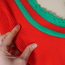 Load image into Gallery viewer, 70s BRIGHT RED AND GREEN CROPPED AUSTRIAN FOLK CARDIGAN - S