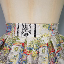 Load image into Gallery viewer, 50s WHITE COTTON FULL SKIRT WITH SCENIC PASTEL VILLAGE STREET PRINT - 25"
