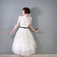 Load image into Gallery viewer, 30s style SHEER WHITE GAUZE COTTON LAWN DRESS WITH PINTUCKS AND LACE - S