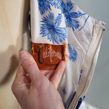 Load image into Gallery viewer, 50s CALIFORNIA COTTONS BLUE WHITE CARNATION PRINT PARTY DRESS - S