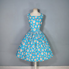 Load image into Gallery viewer, 50s NOVELTY GEM PRINT TURQUOISE COTTON DAY DRESS - S