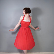 Load image into Gallery viewer, EARLY 50s SEMI SHEER RED HALTER DRESS WITH LACE NECK - S