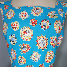 Load image into Gallery viewer, 50s NOVELTY GEM PRINT TURQUOISE COTTON DAY DRESS - S