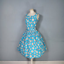 Load image into Gallery viewer, 50s NOVELTY GEM PRINT TURQUOISE COTTON DAY DRESS - S