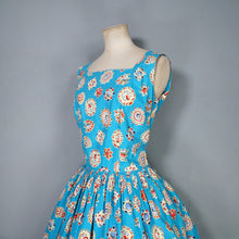 Load image into Gallery viewer, 50s NOVELTY GEM PRINT TURQUOISE COTTON DAY DRESS - S