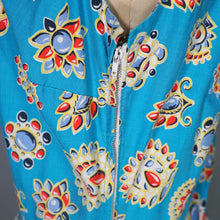 Load image into Gallery viewer, 50s NOVELTY GEM PRINT TURQUOISE COTTON DAY DRESS - S