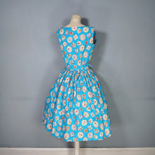 Load image into Gallery viewer, 50s NOVELTY GEM PRINT TURQUOISE COTTON DAY DRESS - S