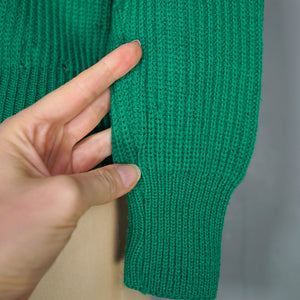 70s RIB KNIT GREEN TYROLEAN FOLKLORE FLORAL EMBROIDERED CARDIGAN - S