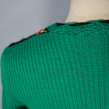 Load image into Gallery viewer, 70s RIB KNIT GREEN TYROLEAN FOLKLORE FLORAL EMBROIDERED CARDIGAN - S
