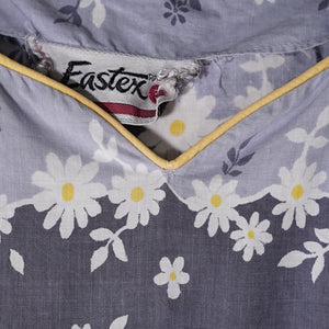 50s EASTEX GREY FLORAL DAISY PRINT COTTON FULL SKIRT DRESS - XS-S