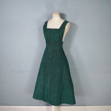 Load image into Gallery viewer, 70s GREEN CORDUROY A-LINE MIDI PINAFORE SKIRT / DRESS - S