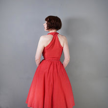 Load image into Gallery viewer, EARLY 50s SEMI SHEER RED HALTER DRESS WITH LACE NECK - S