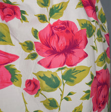 Load image into Gallery viewer, 50s STRAPPY PINK ROSE PRINT FLORAL SUN DRESS WITH FULL SKIRT AND BOW - S