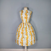 Load image into Gallery viewer, 50s STEMMED YELLOW CARNATIONS FLORAL COTTON DAY DRESS - S