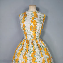 Load image into Gallery viewer, 50s STEMMED YELLOW CARNATIONS FLORAL COTTON DAY DRESS - S