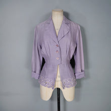 Load image into Gallery viewer, 40s DAVID GIBSON LILAC MOYGASHEL BLOUSE JACKET WITH FLORAL CUTWORK EMBROIDERY - S