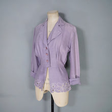Load image into Gallery viewer, 40s DAVID GIBSON LILAC MOYGASHEL BLOUSE JACKET WITH FLORAL CUTWORK EMBROIDERY - S