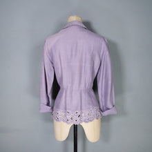 Load image into Gallery viewer, 40s DAVID GIBSON LILAC MOYGASHEL BLOUSE JACKET WITH FLORAL CUTWORK EMBROIDERY - S