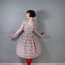Load image into Gallery viewer, 50s GINGHAM CHECK AND RED-PINK FLORAL PRINT DAY DRESS - XS