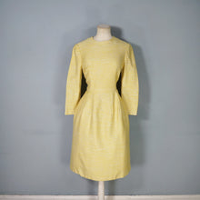 Load image into Gallery viewer, HANDMADE 60s LONG SLEEVED YELLOW MIDI SHIFT DRESS - S-M