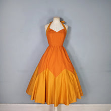 Load image into Gallery viewer, 70s JOHN MARKS RUST AND ORANGE FULL SKIRTED HALTER DRESS - XS-S