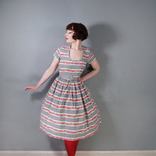 Load image into Gallery viewer, 50s GINGHAM CHECK AND RED-PINK FLORAL PRINT DAY DRESS - XS