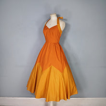 Load image into Gallery viewer, 70s JOHN MARKS RUST AND ORANGE FULL SKIRTED HALTER DRESS - XS-S