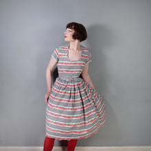 Load image into Gallery viewer, 50s GINGHAM CHECK AND RED-PINK FLORAL PRINT DAY DRESS - XS