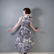 Load image into Gallery viewer, 40s LIGHTEST COTON DRESS IN BLUE WHITE TOILE DE JOUY PRINT - XS-S