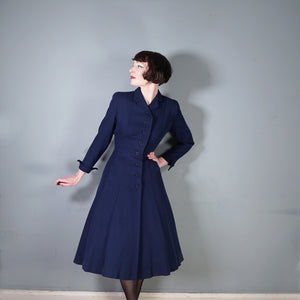 40s / 50s VERNER VOGUE NAVY BLUE SLIM FITTING FIT AND FLARE COAT - XS