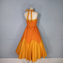 Load image into Gallery viewer, 70s JOHN MARKS RUST AND ORANGE FULL SKIRTED HALTER DRESS - XS-S