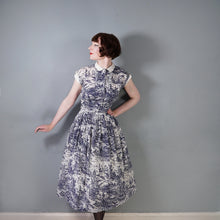Load image into Gallery viewer, 40s LIGHTEST COTON DRESS IN BLUE WHITE TOILE DE JOUY PRINT - XS-S