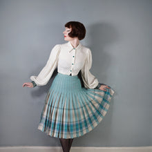 Load image into Gallery viewer, 80s AQUA GREEN AND STONE COLOURED REVERSIBLE PLEATED SKIRT - S