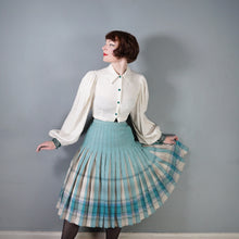 Load image into Gallery viewer, 80s AQUA GREEN AND STONE COLOURED REVERSIBLE PLEATED SKIRT - S
