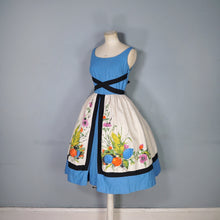 Load image into Gallery viewer, 60s &quot;TABAK&quot; FLORAL HARVEST PRINT THICK COTTON DRESS WITH WRAP AROUND STRAPS - S