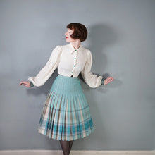 Load image into Gallery viewer, 80s AQUA GREEN AND STONE COLOURED REVERSIBLE PLEATED SKIRT - S