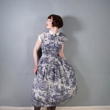Load image into Gallery viewer, 40s LIGHTEST COTON DRESS IN BLUE WHITE TOILE DE JOUY PRINT - XS-S