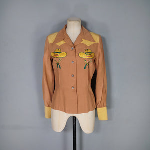 40s SMARTEE TOGS OF TEXAS WESTERN COWBOY HAT AND GUNS SHIRT - XS-S