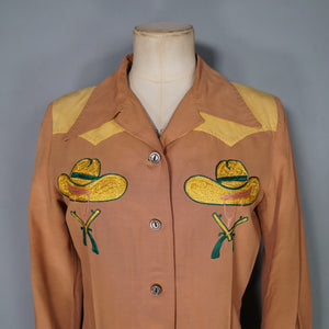 40s SMARTEE TOGS OF TEXAS WESTERN COWBOY HAT AND GUNS SHIRT - XS-S