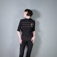 Load image into Gallery viewer, 40s BLACK CREPE BLOUSE WITH WHITE PIPING AND STUDDED POCKET - S