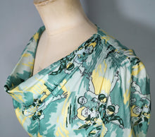 Load image into Gallery viewer, 70s NOVELTY LAUTREC STYLE PIERROT AND HARLEQUIN THEATRICAL PRINT DRESS - S