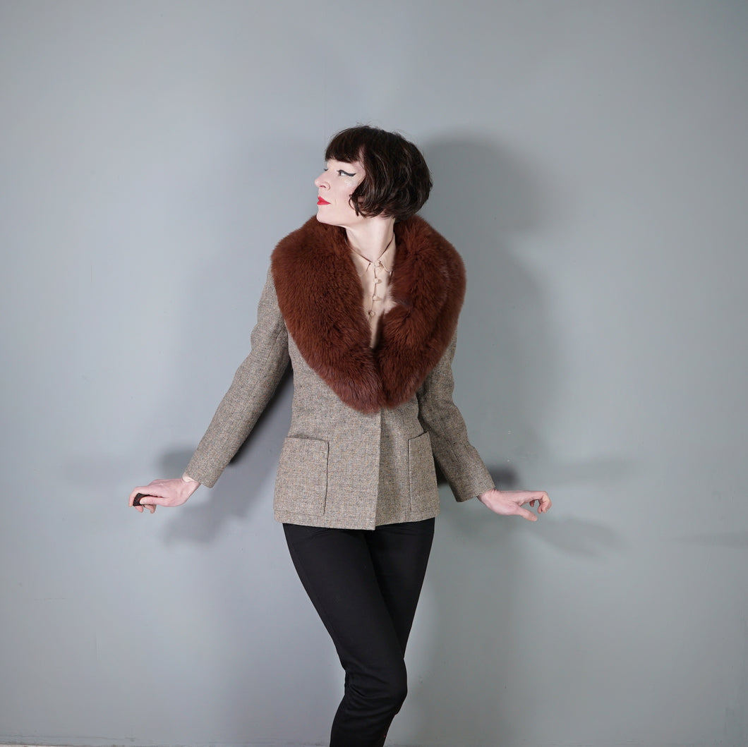 LATE 70s NINA RICCI FUR TRIM TWEED BLAZER JACKET - M